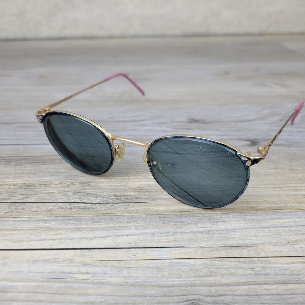 Laura‎ Ashley Eyeglasses Frames Only Nicole Azure Gold Blue Floral Womens 140